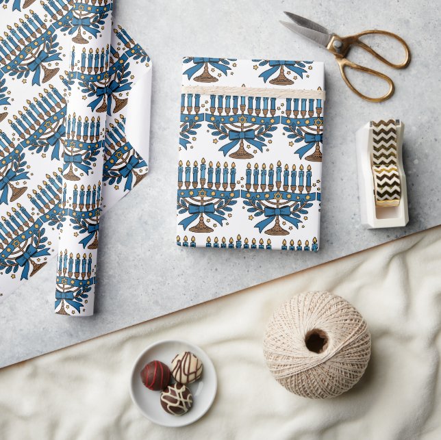 Papel De Regalo Menorá de Hanukkah con lazo  (Artesanía)