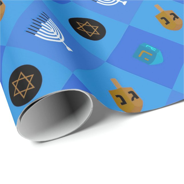 Papel De Regalo Menorá de Hanukkah Dreidels estrella (Esquina del rollo)