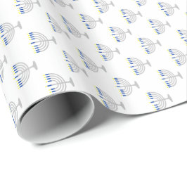 Papel De Regalo Menorá de plata de Hanukkah sobre fondo blanco