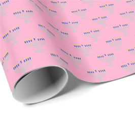 Papel De Regalo Menorá de plata de Hanukkah sobre rosa clavel