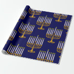 Papel De Regalo menorah azul hanukkah jewish print<br><div class="desc">"menorah azul hanukkah jewish print",  "hanukkah azul",  "menorah amarillo",  "hanukkah menorah",  menorah,  "happy hanukkah",  channukah,  hannukah,  Hanukkah,  "vacaciones judías"</div>