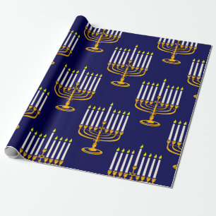 Papel De Regalo menorah azul hanukkah jewish print