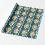 Papel De Regalo Menorah con estrellas<br><div class="desc">Menorah sobre papel de relleno de gradiente</div>