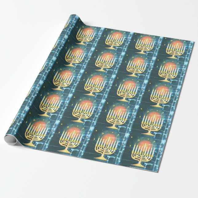 Papel De Regalo Menorah con estrellas (Desenrollado)
