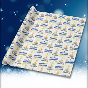 Papel De Regalo Menorah con luces Feliz Hanukkah