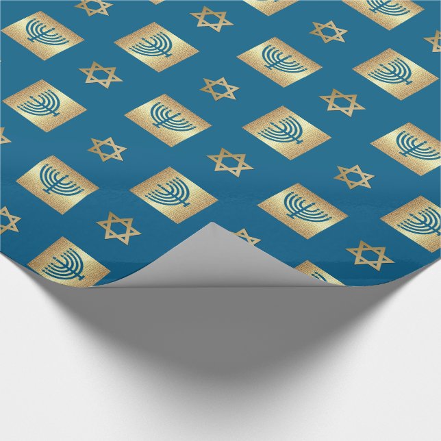Papel De Regalo Menorah Gold y Estrella de las Fiestas Judías de D (Esquina)