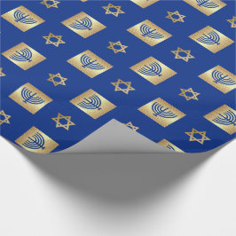 Papel De Regalo Menorah Gold y Estrella de las Fiestas Judías de D