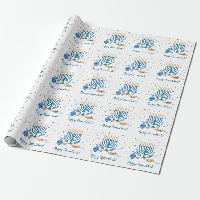 Papel De Regalo Menorah Hanukkah Holiday decorativo (Desenrollado)