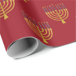 Papel De Regalo Menorah Hanukkah Velas azules dibujando marea roja<br><div class="desc">Relieve metalizado de oro falso menorah velas para tu celebración de Hanukkah con fondo de color champán. Ilustracion menorah caprichoso con estrellas blancas cubiertas de velas celestiales sobre un falso atril de velas menorah dorado. Hanukkah,  elegante boda estrella de Menorah,  ilustró regalos de diseño y productos de papel.</div>