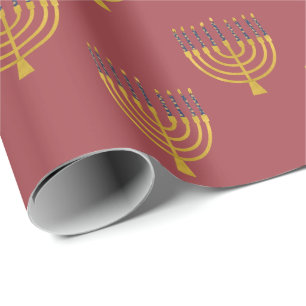 Papel De Regalo Menorah Hanukkah Velas azules dibujando vacaciones