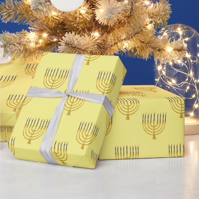 Papel De Regalo Menorah Hanukkah Velas azules dibujando vacaciones (Vacaciones)