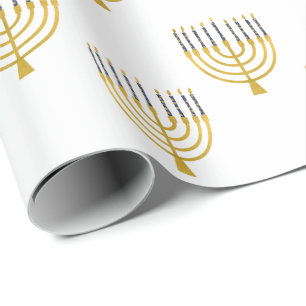 Papel De Regalo Menorah Hanukkah Velas azules dibujando vacaciones