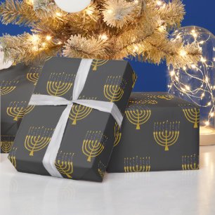 Papel De Regalo Menorah Hanukkah Velas azules dibujando vacaciones