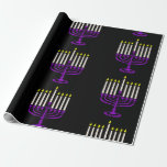 Papel De Regalo menorah morada hanukkah<br><div class="desc">"menorah morple hanukkah ",  "morple hanukkah",  "morple menorah",  "hanukkah menorah",  menorah,  "happy hanukkah",  channukah,  hannukah,  Hanukkah,  "vacaciones judías"</div>