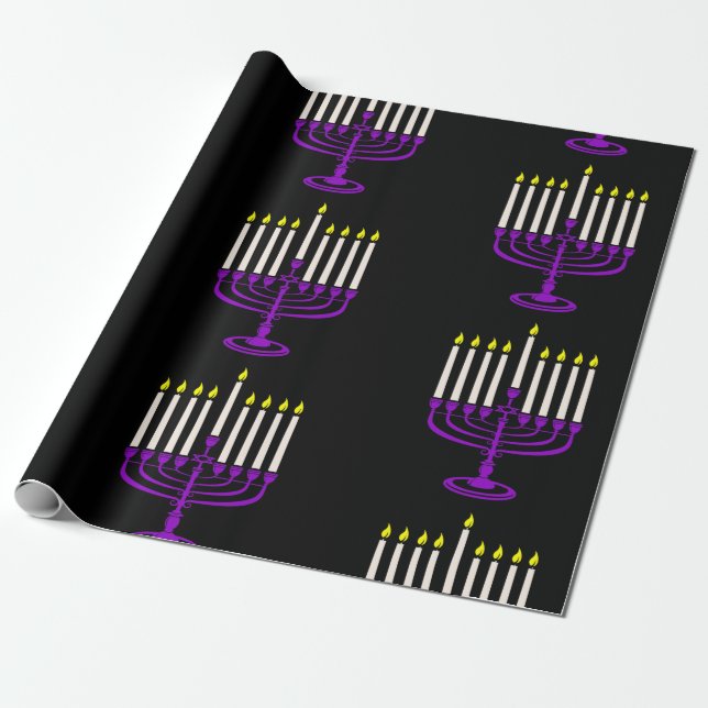 Papel De Regalo menorah morada hanukkah (Desenrollado)