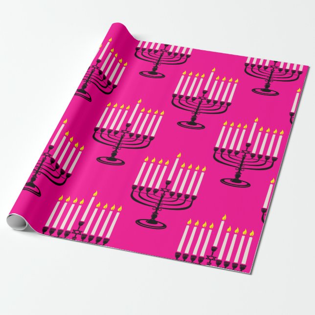 Papel De Regalo menorah rosa hanukkah purim jewish print (Desenrollado)