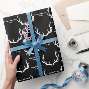 Papel De Regalo Mensaje de Personalizado de Antlers Rústico Blanco