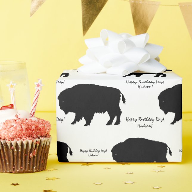 Papel De Regalo Mensaje de Personalizado de búfalo ruso negro y bl (Fiesta de cumpleaños )