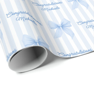 Papel De Regalo Mensaje Personalizado Lazos Azul Coquette Felicita