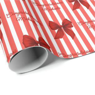 Papel De Regalo Mensaje Personalizado Lazos Coquetas Rojos Felicit