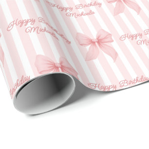 Papel De Regalo Mensaje Personalizado Lazos Coquetos Rosados Feliz