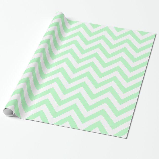 Papel De Regalo Menta Blanco Patrón Chevron ZigZag XL (Desenrollado)