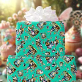 Papel De Regalo Menta Huevo de Pascua Acuarela Floral Vintage Cone