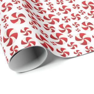 Papel De Regalo Mentas del navidad rojo y blanco
