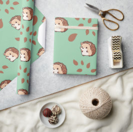 Papel De Regalo Menthol Green Seamless Hedgehogs Wraping Paper