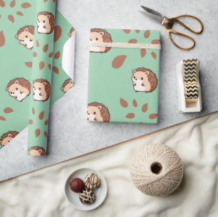 Papel De Regalo Menthol Green Seamless Hedgehogs Wraping Paper