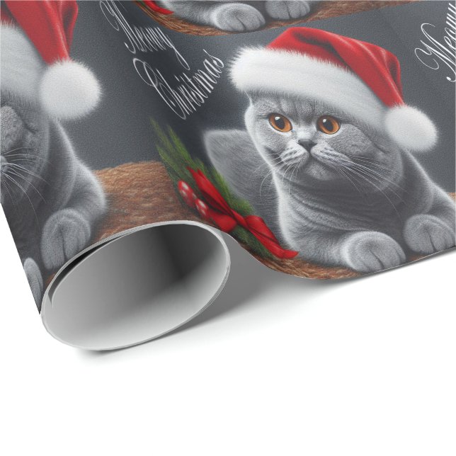 Papel De Regalo Meowy Navidades British Shorthair Santa Cat (Esquina del rollo)