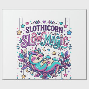 Papel De Regalo Mercado Colorido de Magia Lenta Unicornio Slothico
