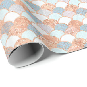 Papel De Regalo Mermaid Escala oro Rosa de cobre azul metálico