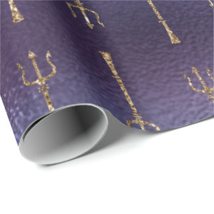Papel De Regalo Mermaid Ocean Purpurina Marina Azul Neftun de oro