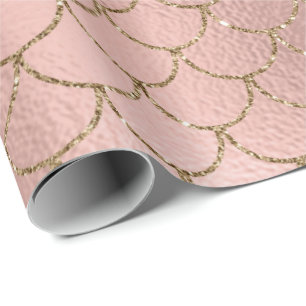 Papel De Regalo Mermaid Scales Pink Rose Gold Princess