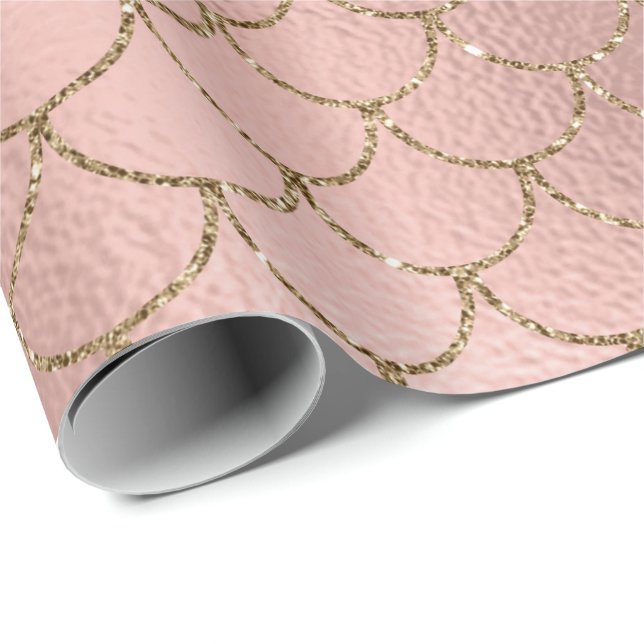 Papel De Regalo Mermaid Scales Pink Rose Gold Princess (Esquina del rollo)