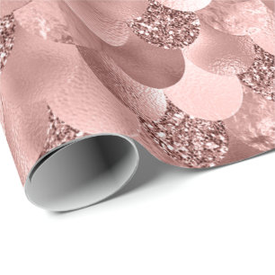 Papel De Regalo Mermaid Scales Pink Rose Gold Purpurina Spark Rubo