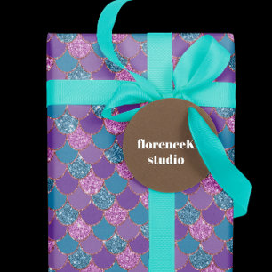 Papel De Regalo Mermaid Scales Purpurina Violet Purple Gold Pink