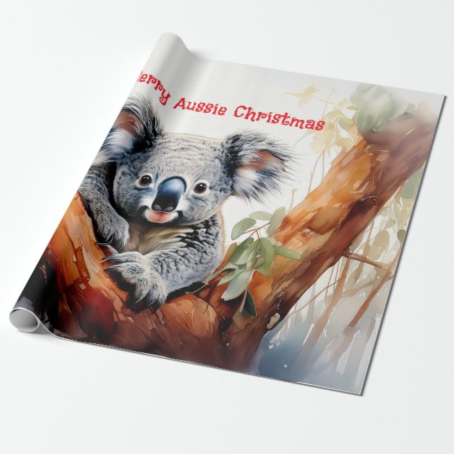 Papel De Regalo Merry Aussie Navidades Koala (Desenrollado)