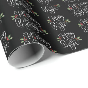 Papel De Regalo Merry Bright Black White Navidades