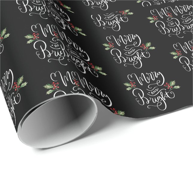 Papel De Regalo Merry Bright Black White Navidades (Esquina del rollo)