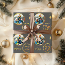Papel De Regalo Merry & Bright con foto Personalizado - Oro y gris
