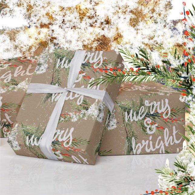 Papel De Regalo Merry & Bright Pine Bough Berries & Candlelight (Subido por el creador)