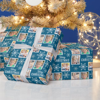 Papel De Regalo Merry Christmas 4 Photos Snowflake Christmas Blue