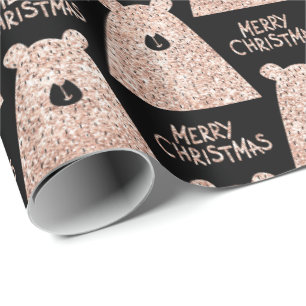 Papel De Regalo Merry Christmas Bear Black Pink Rose Gold Purpurin