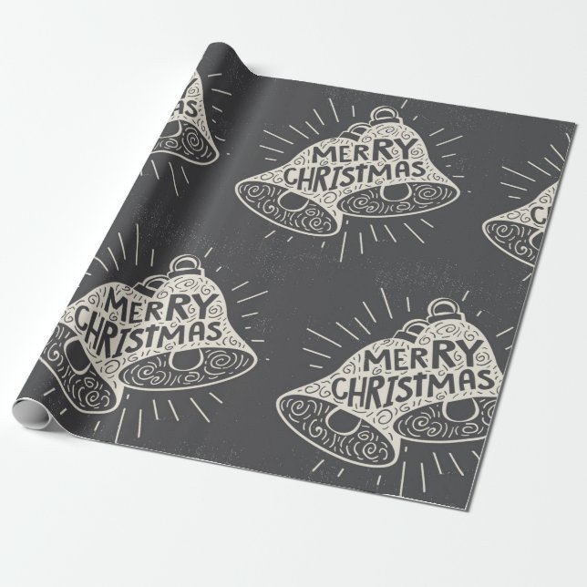 Papel De Regalo Merry Christmas Bells Chalkboard look (Desenrollado)