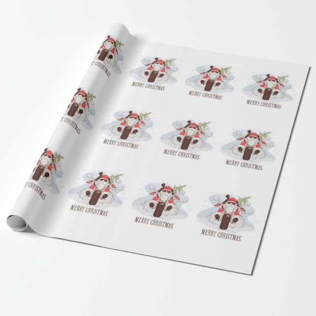 Papel De Regalo Merry Christmas Biker Santa (Desenrollado)