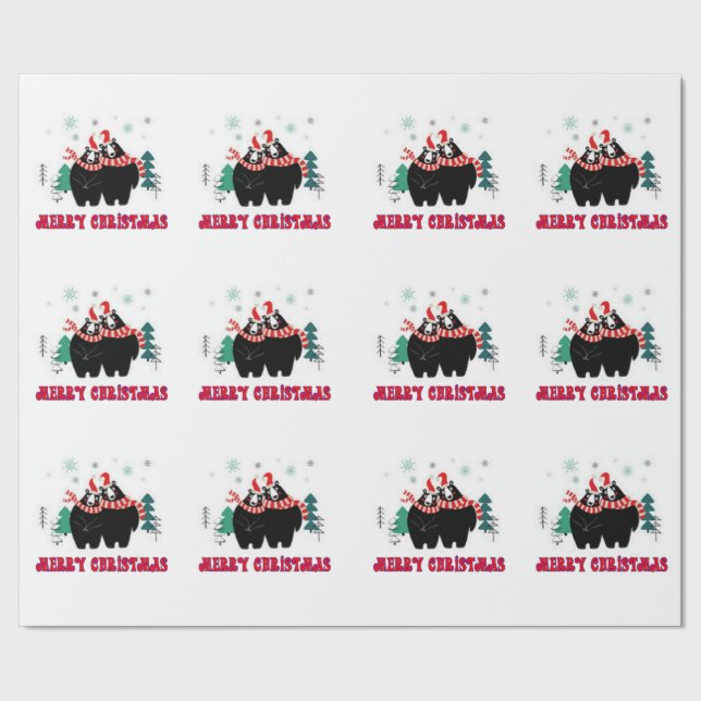 Papel De Regalo Merry Christmas Black Bears (Costura)