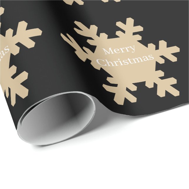 Papel De Regalo Merry Christmas Black Gold Snowflake Patterns 2025 (Esquina del rollo)