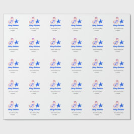 Papel De Regalo Merry Christmas blue star red stockings name date 